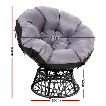 Gardeon Outdoor Chairs Outdoor Furniture Papasan Chair Wicker Patio Garden Black - Stacks Warehouse