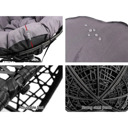 Gardeon Outdoor Chairs Outdoor Furniture Papasan Chair Wicker Patio Garden Black - Stacks Warehouse