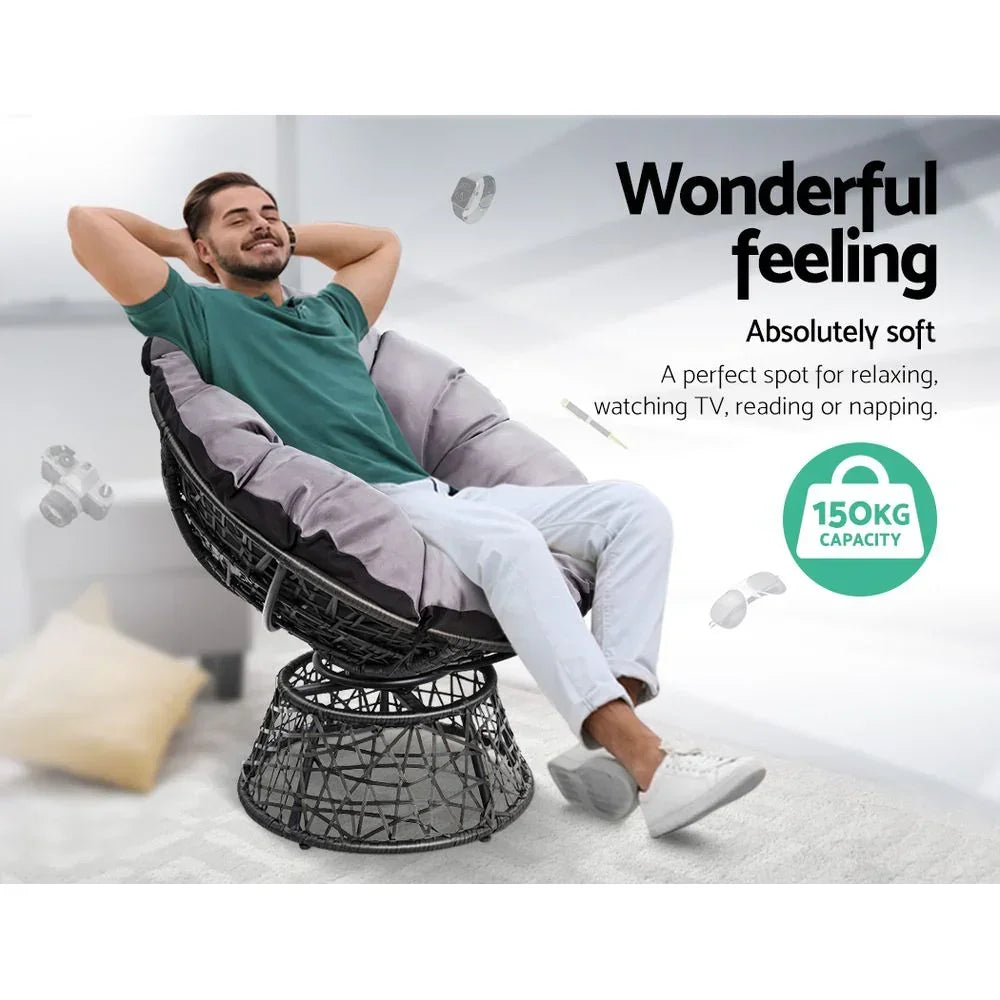Gardeon Outdoor Chairs Outdoor Furniture Papasan Chair Wicker Patio Garden Black - Stacks Warehouse