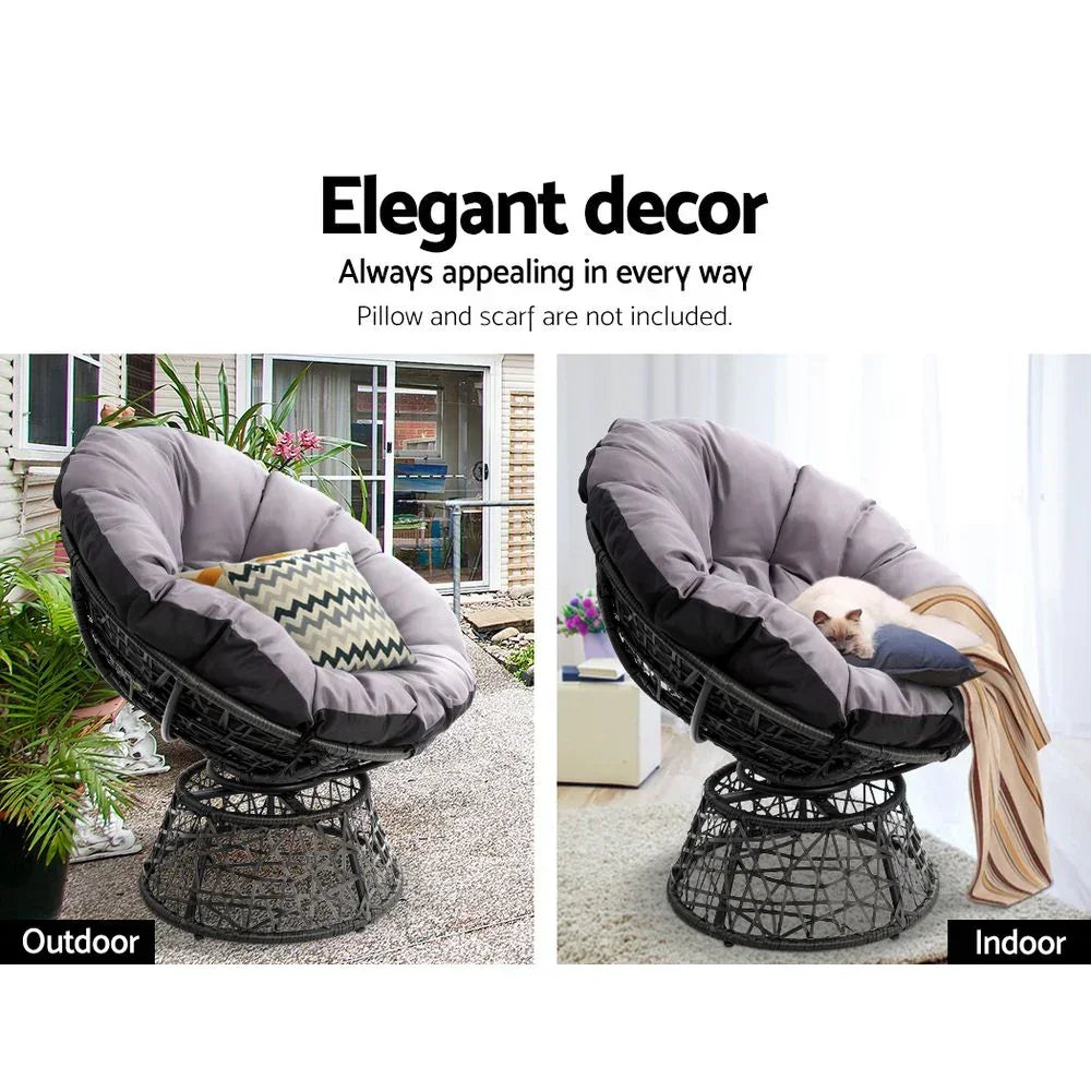 Gardeon Outdoor Chairs Outdoor Furniture Papasan Chair Wicker Patio Garden Black - Stacks Warehouse