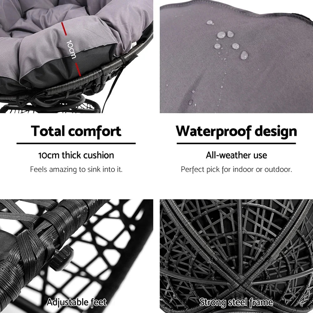 Gardeon Outdoor Chairs Outdoor Furniture Papasan Chair Wicker Patio Garden Black - Stacks Warehouse