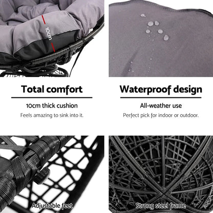 Gardeon Outdoor Chairs Outdoor Furniture Papasan Chair Wicker Patio Garden Black - Stacks Warehouse