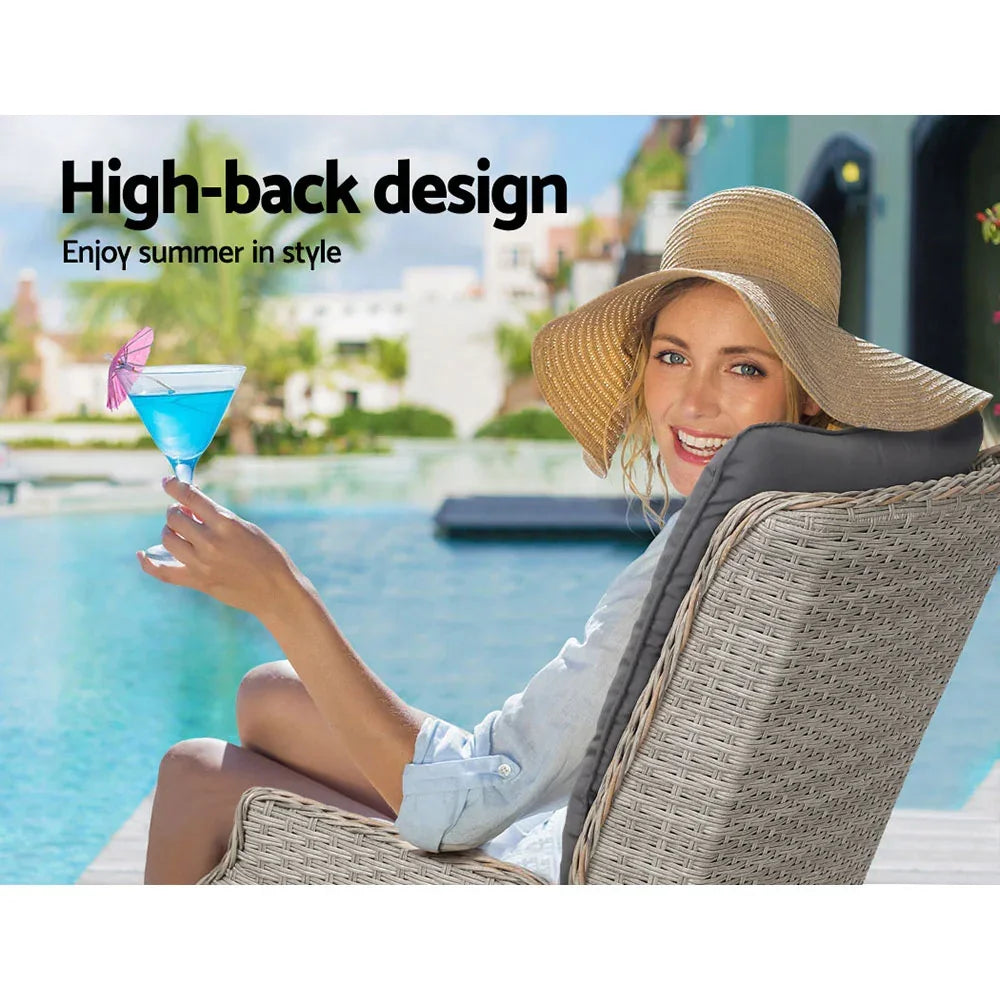 Gardeon 2PC Chair Sun lounge Wicker Lounger Outdoor Furniture with leg stool- Grey - Flea Market