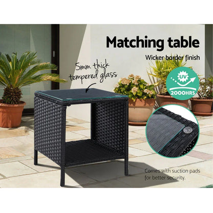 Gardeon 5PC Recliner Chairs Table Sun lounge Wicker Outdoor Furniture Adjustable Black - Stacks Warehouse