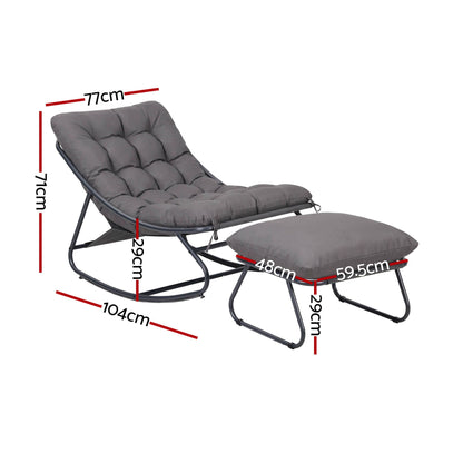 Gardeon Rocking Chair with Footrest - Grey Cushion - view 3