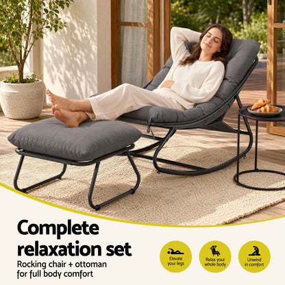 Gardeon Rocking Chair with Footrest - Grey Cushion - view 5