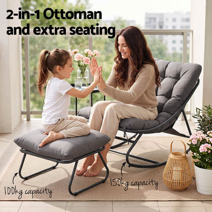 Gardeon Rocking Chair with Footrest - Grey Cushion - view 8