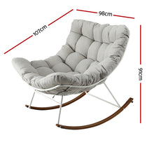 Grey padded rocking chair with white frame & wooden rockers, 98cm wide, 91cm high, 107cm depth
