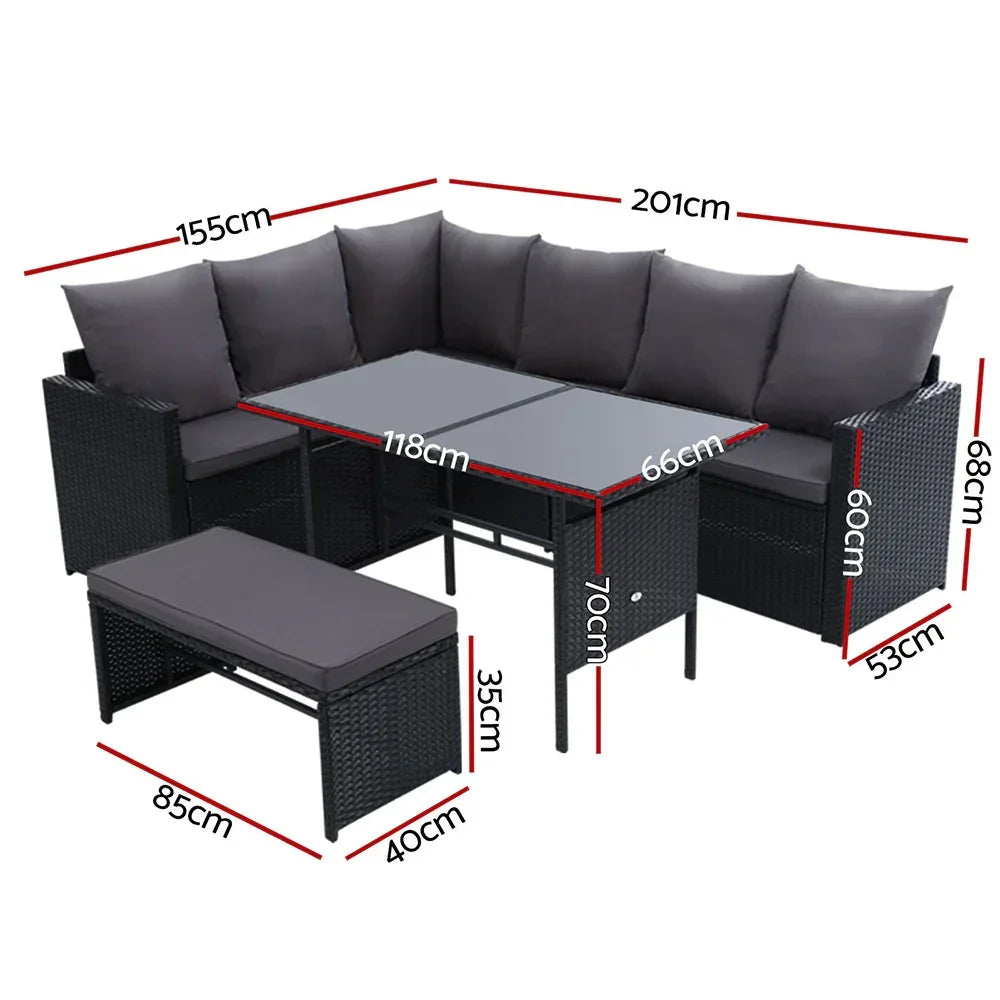 Outdoor Dining Set Sofa Lounge Setting Chairs Table Bench Black Cover - Stacks Warehouse