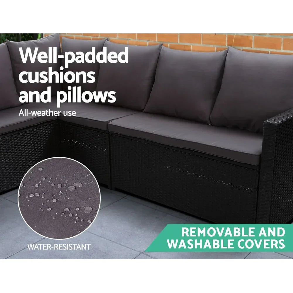 Outdoor Dining Set Sofa Lounge Setting Chairs Table Bench Black Cover - Stacks Warehouse