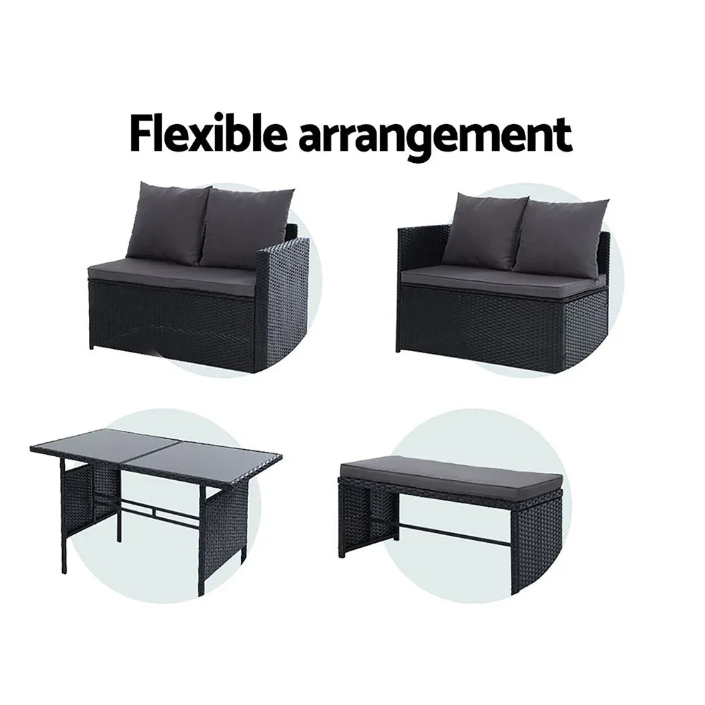 Outdoor Dining Set Sofa Lounge Setting Chairs Table Bench Black Cover - Stacks Warehouse