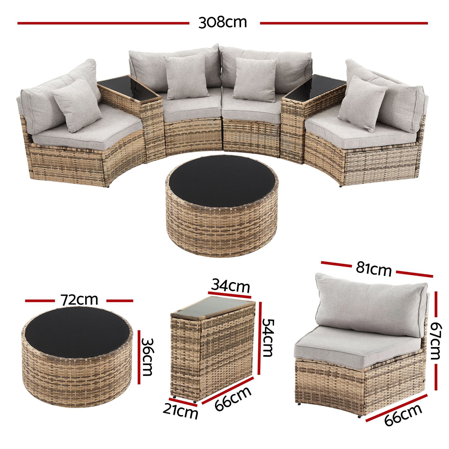 Gardeon 4 Seater Outdoor Sofa Set 7PCS Table Chair Brown Rattan