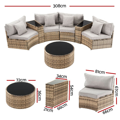 Gardeon 4 Seater Outdoor Sofa Set 7PCS Table Chair Brown Rattan