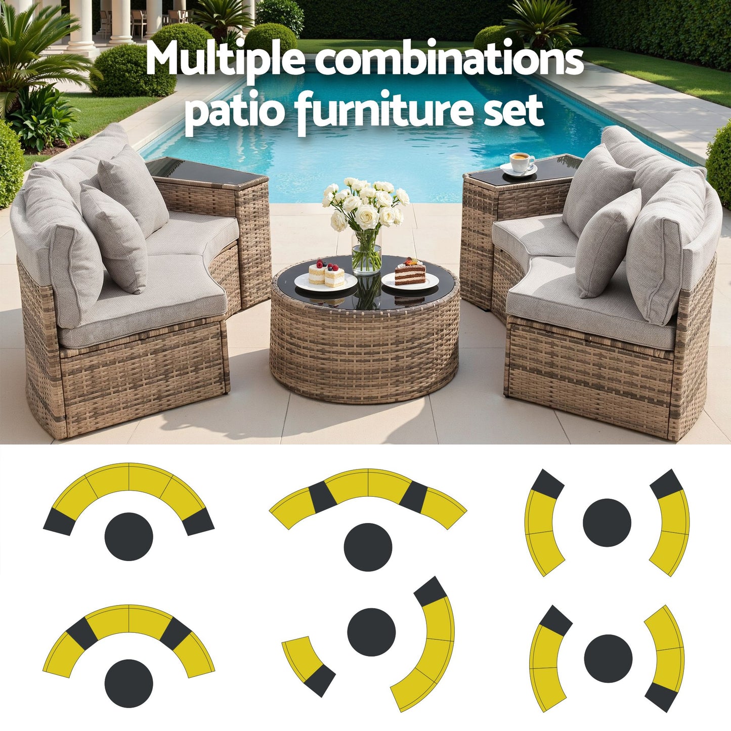 Gardeon 4 Seater Outdoor Sofa Set 7PCS Table Chair Brown Rattan
