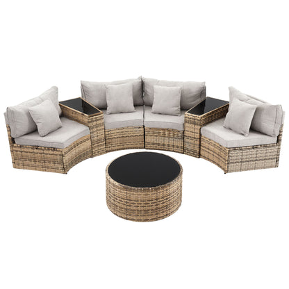 Gardeon 4 Seater Outdoor Sofa Set 7PCS Table Chair Brown Rattan