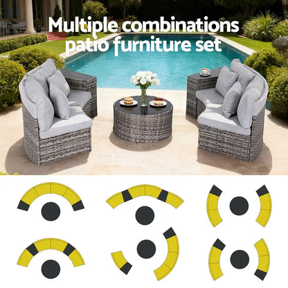 Gardeon 4 Seater Outdoor Sofa Set 7PCS Table Chair Set - Stacks Warehouse