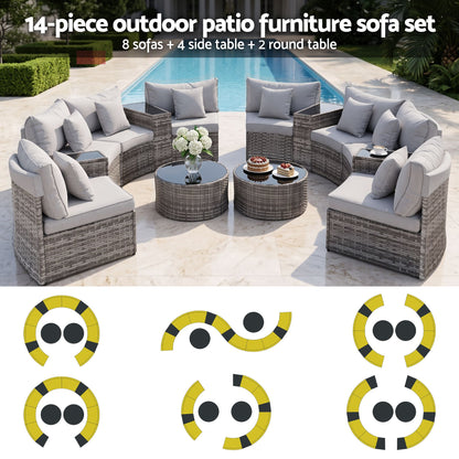 Gardeon 8 Seater Outdoor Sofa Set 14PCS Table Chair Set Rattan Patio Furniture