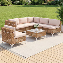 Gardeon 6 Seater Outdoor Sofa Set 7 Piece Rattan Beige