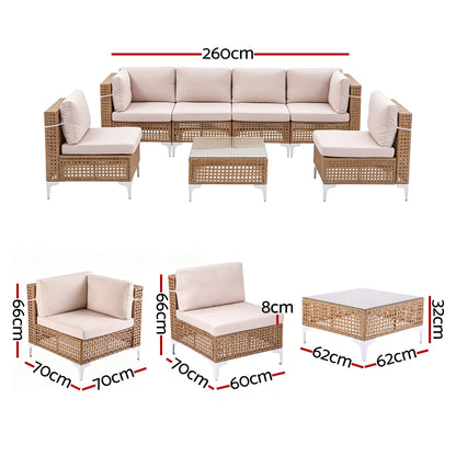 Gardeon 6 Seater Outdoor Sofa Set 7PCS Table Chair Set Garden Rattan Patio Furniture