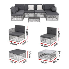 Gardeon 6 Seater Outdoor Sofa Set 7 Piece Wicker Grey