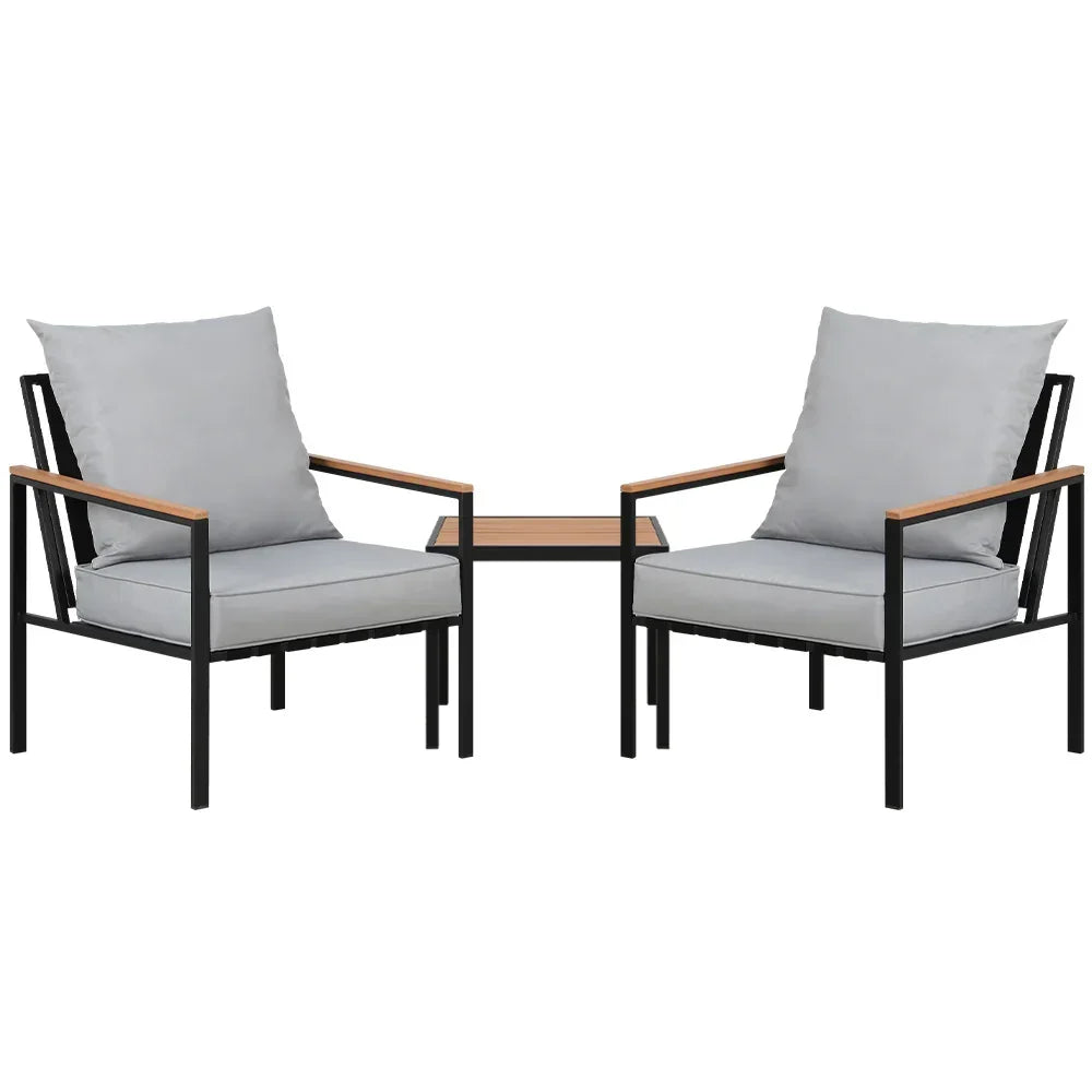 Gardeon 3PC Outdoor Furniture Bistro Set Lounge Setting Chairs Table Patio Black - Stacks Warehouse