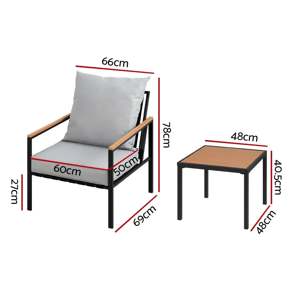 Gardeon 3PC Outdoor Furniture Bistro Set Lounge Setting Chairs Table Patio Black - Stacks Warehouse