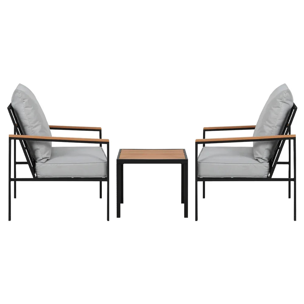 Gardeon 3PC Outdoor Furniture Bistro Set Lounge Setting Chairs Table Patio Black - Stacks Warehouse