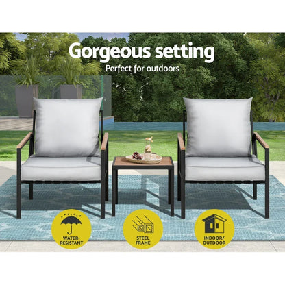 Gardeon 3PC Outdoor Furniture Bistro Set Lounge Setting Chairs Table Patio Black - Stacks Warehouse