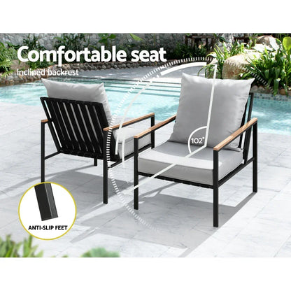 Gardeon 3PC Outdoor Furniture Bistro Set Lounge Setting Chairs Table Patio Black - Stacks Warehouse