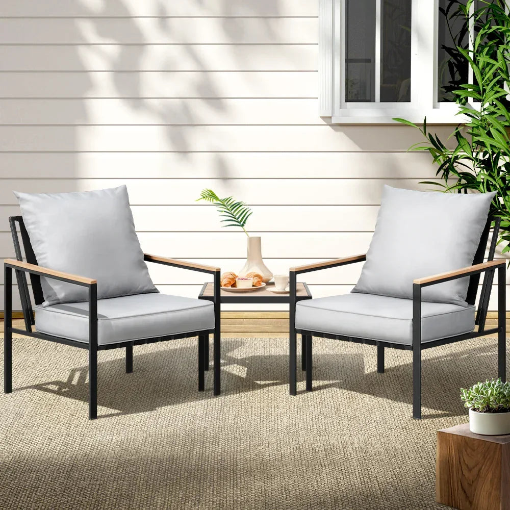 Gardeon 3PC Outdoor Furniture Bistro Set Lounge Setting Chairs Table Patio Black - Stacks Warehouse