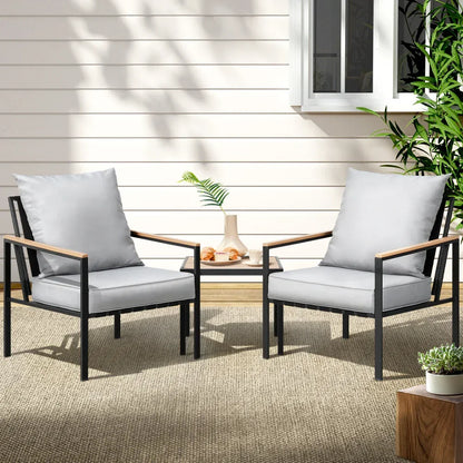 Gardeon 3PC Outdoor Furniture Bistro Set Lounge Setting Chairs Table Patio Black - Stacks Warehouse