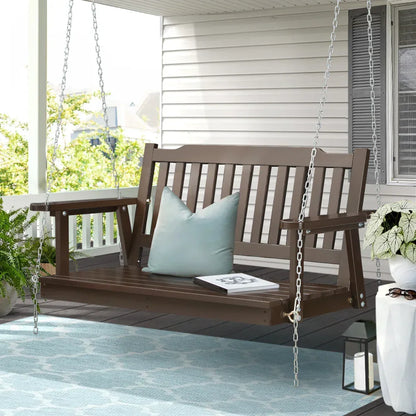 Gardeon Porch Swing Chair With Chain Outdoor Furniture Wooden Bench 2 Seat Brown - Stacks Warehouse