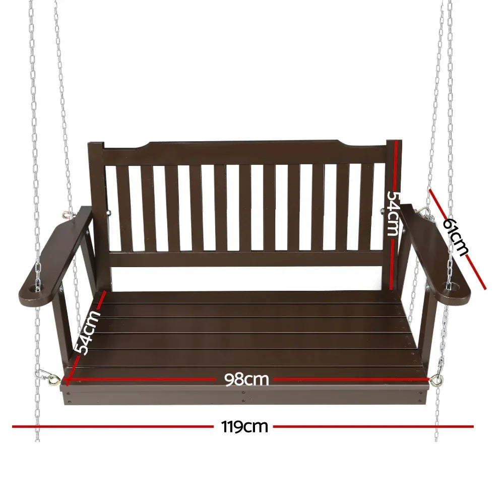 Gardeon Porch Swing Chair With Chain Outdoor Furniture Wooden Bench 2 Seat Brown - Stacks Warehouse