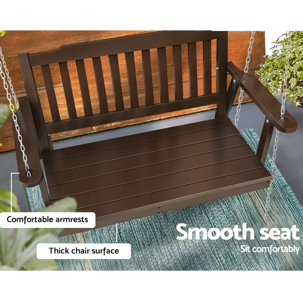 Gardeon Porch Swing Chair With Chain Outdoor Furniture Wooden Bench 2 Seat Brown - Stacks Warehouse