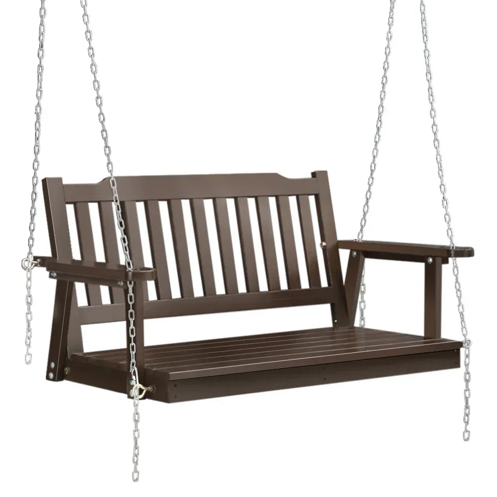 Gardeon Porch Swing Chair With Chain Outdoor Furniture Wooden Bench 2 Seat Brown - Stacks Warehouse