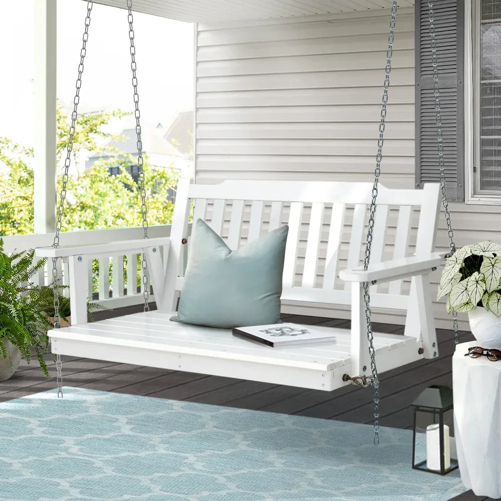 Gardeon Porch Swing Chair with Chain Garden Chair Outdoor Furniture Wooden White - Stacks Warehouse