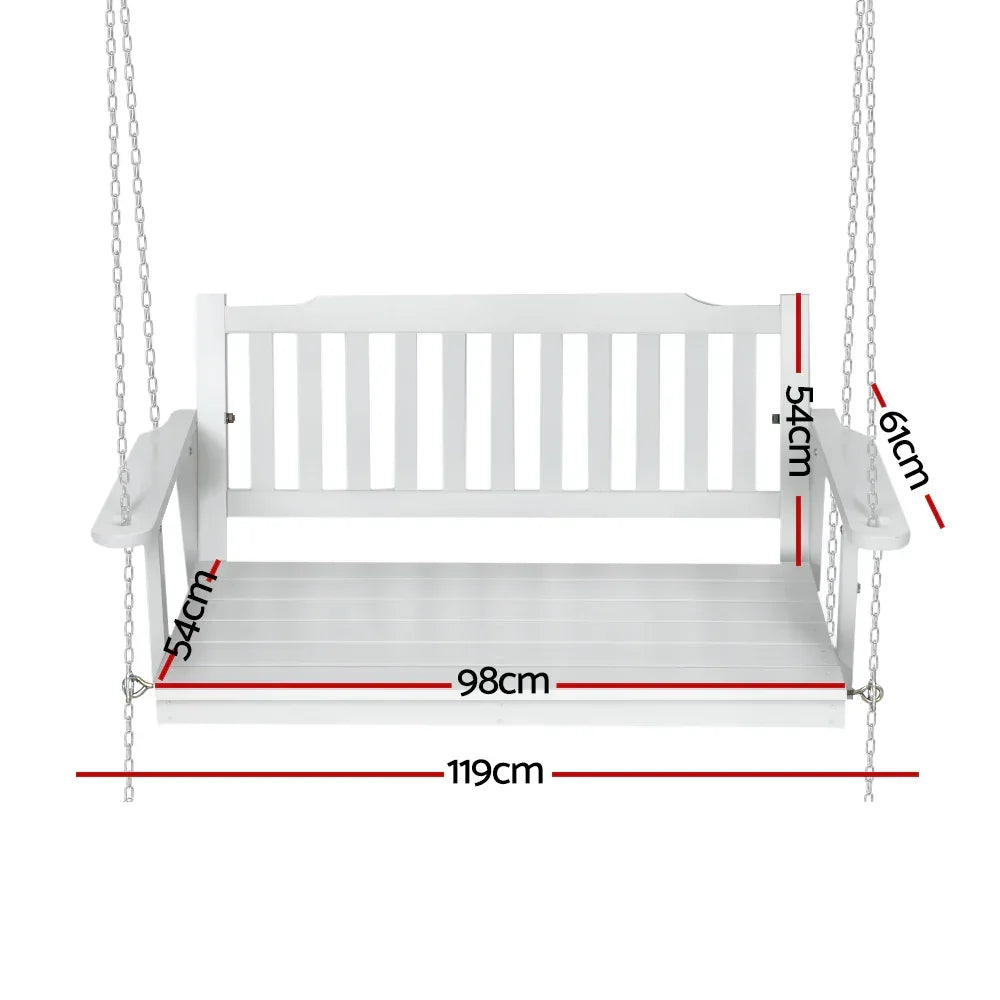Gardeon Porch Swing Chair with Chain Garden Chair Outdoor Furniture Wooden White - Stacks Warehouse