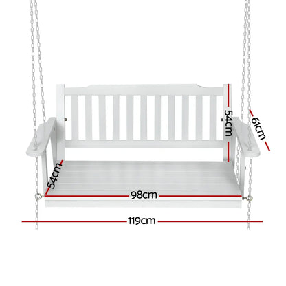 Gardeon Porch Swing Chair with Chain Garden Chair Outdoor Furniture Wooden White - Stacks Warehouse