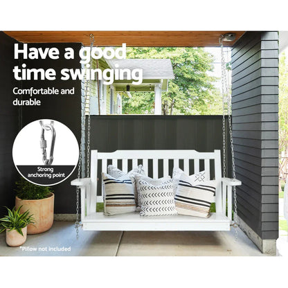 Gardeon Porch Swing Chair with Chain Garden Chair Outdoor Furniture Wooden White - Stacks Warehouse