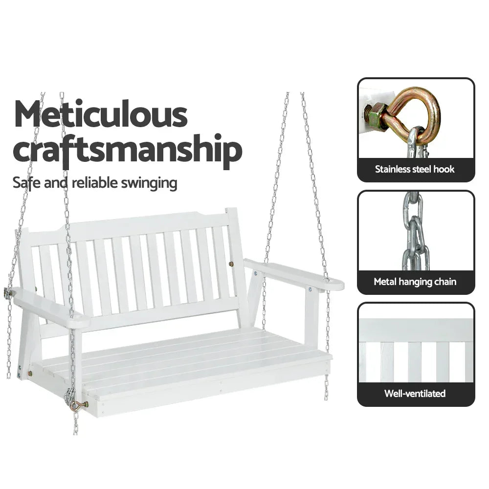 Gardeon Porch Swing Chair with Chain Garden Chair Outdoor Furniture Wooden White - Stacks Warehouse