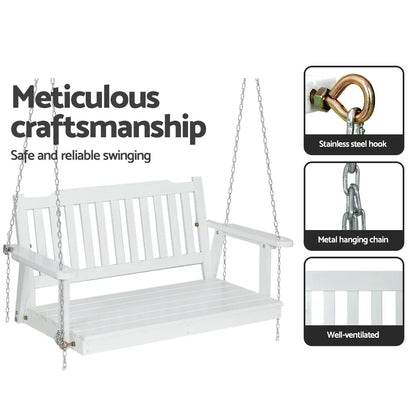 Gardeon Porch Swing Chair with Chain Garden Chair Outdoor Furniture Wooden White - Stacks Warehouse
