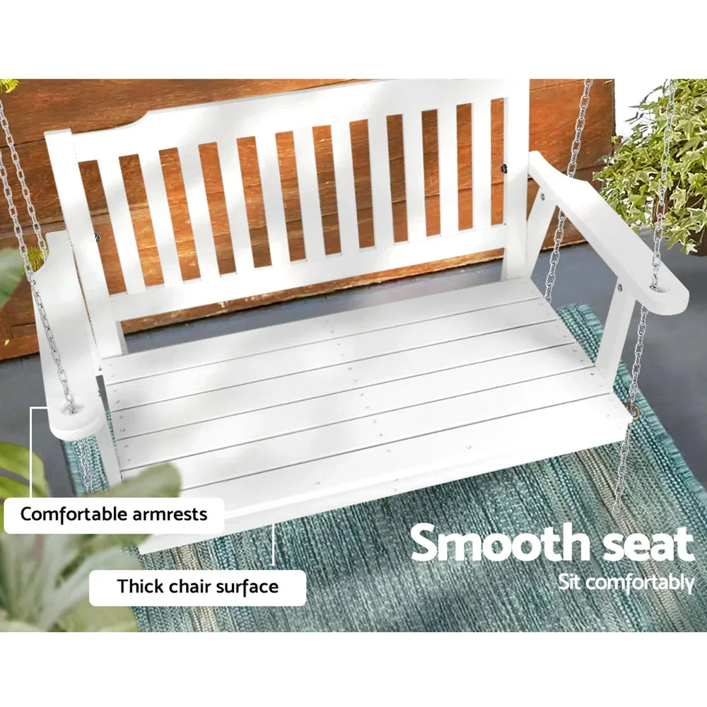 Gardeon Porch Swing Chair with Chain Garden Chair Outdoor Furniture Wooden White - Stacks Warehouse