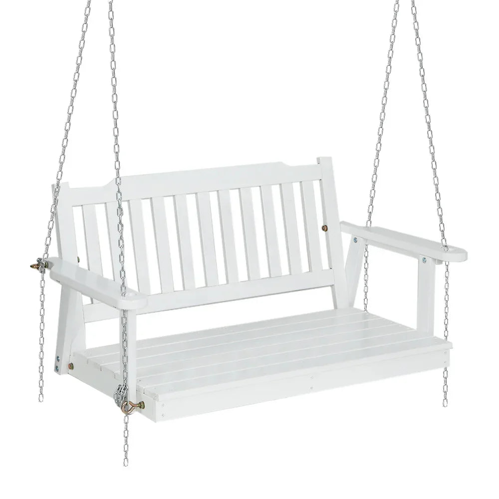 Gardeon Porch Swing Chair with Chain Garden Chair Outdoor Furniture Wooden White - Stacks Warehouse