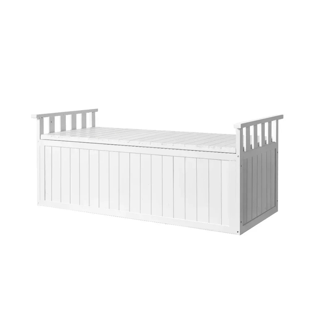 Gardeon Outdoor Storage Bench Box 129cm Wooden Garden Toy Chest Sheds Patio Furniture XL White - Stacks Warehouse