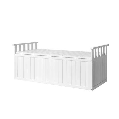 Gardeon Outdoor Storage Bench Box 129cm Wooden Garden Toy Chest Sheds Patio Furniture XL White - Stacks Warehouse