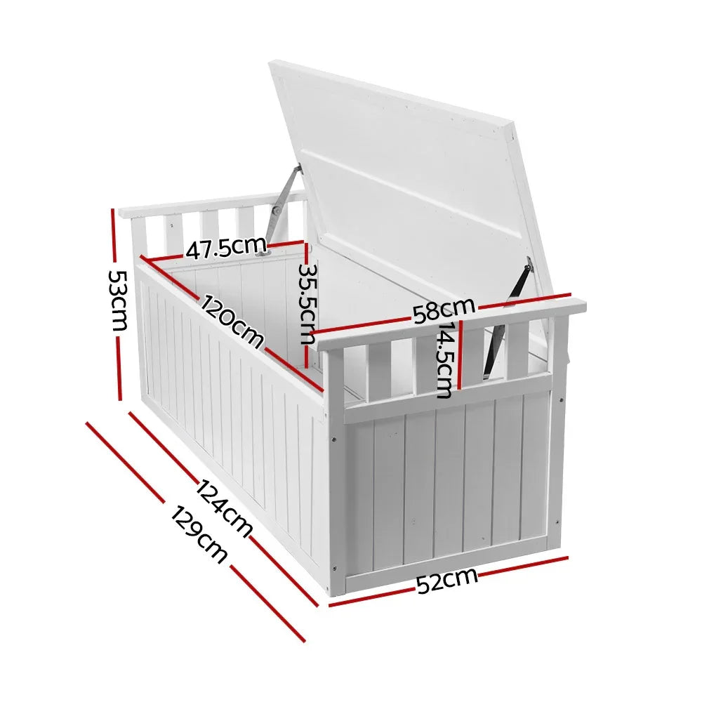 Gardeon Outdoor Storage Bench Box 129cm Wooden Garden Toy Chest Sheds Patio Furniture XL White - Stacks Warehouse