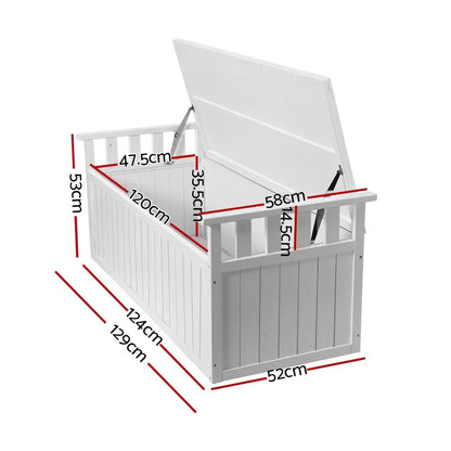 Gardeon Outdoor Storage Bench Box 129cm Wooden Garden Toy Chest Sheds Patio Furniture XL White - Stacks Warehouse