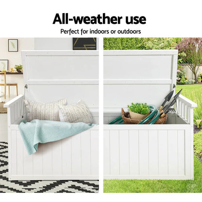 Gardeon Outdoor Storage Bench Box 129cm Wooden Garden Toy Chest Sheds Patio Furniture XL White - Stacks Warehouse