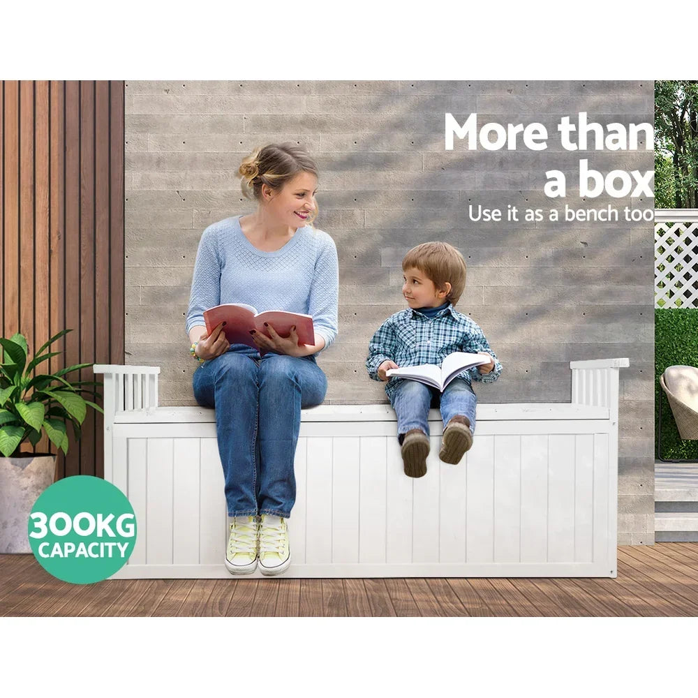 Gardeon Outdoor Storage Bench Box 129cm Wooden Garden Toy Chest Sheds Patio Furniture XL White - Stacks Warehouse