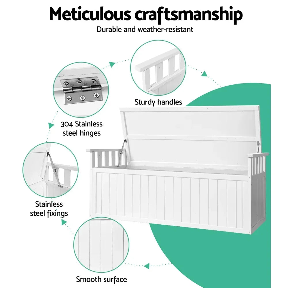 Gardeon Outdoor Storage Bench Box 129cm Wooden Garden Toy Chest Sheds Patio Furniture XL White - Stacks Warehouse